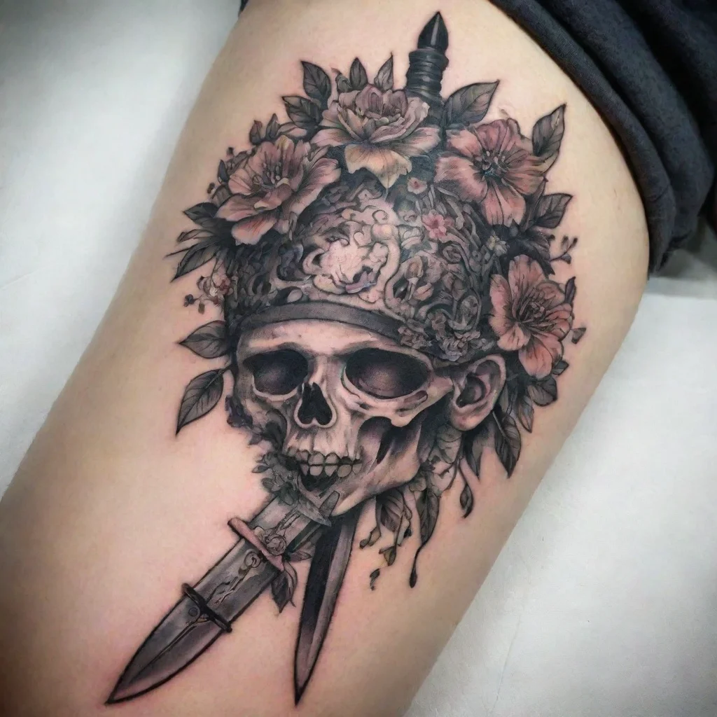 aitrending sword throught brain with flowers fine line tattoo good looking fantastic 1