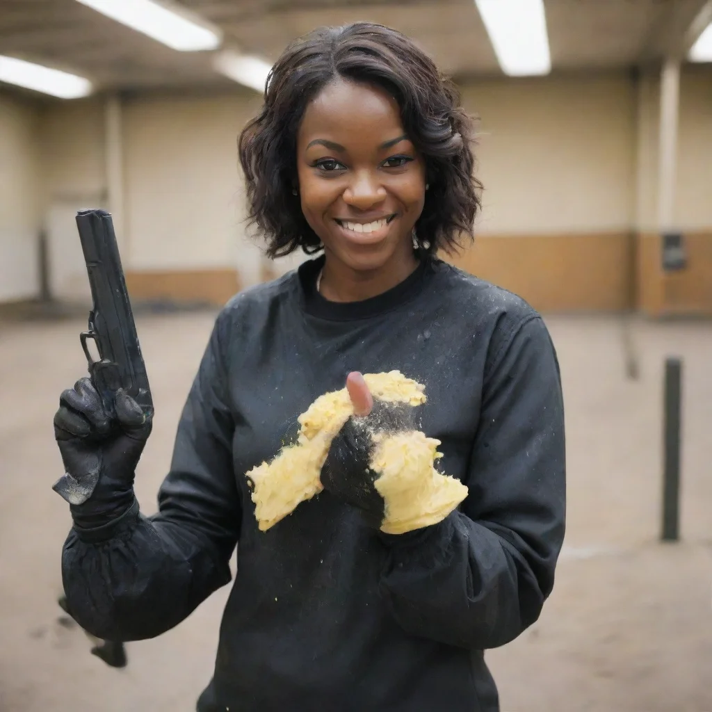 trending tanya chisholm smiling with black comfy nitrile gloves and gun at a shooting range  and  mayonnaise splattered everywhere good looking fantastic 1