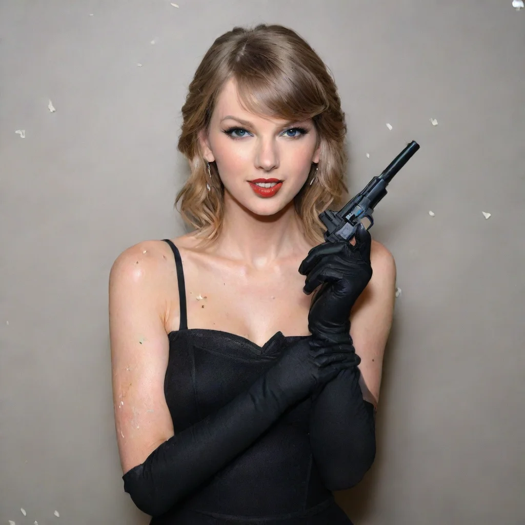 trending taylor swift  smiling with black gloves and gun and mayonnaise splattered everywhere good looking fantastic 1