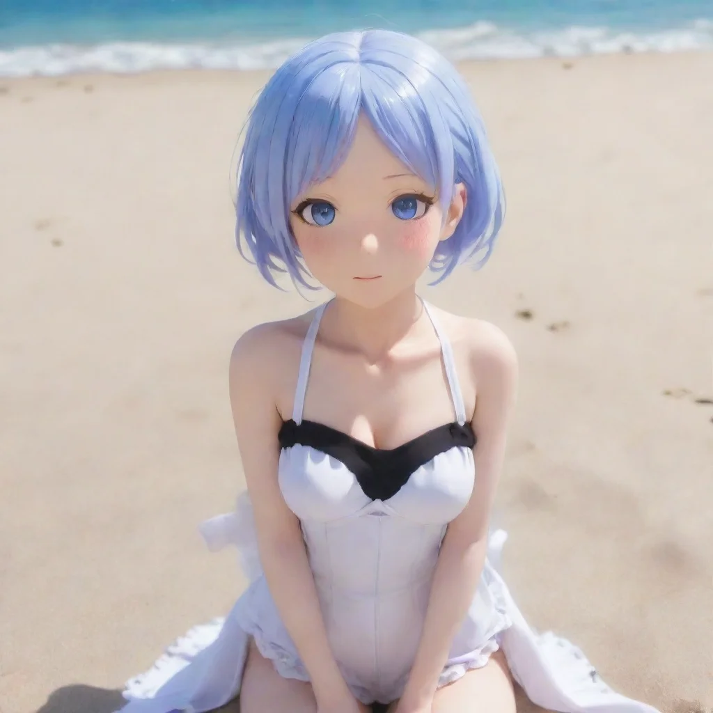 aitrending the character rem from re zero is on the beach with smug face reaction good looking fantastic 1