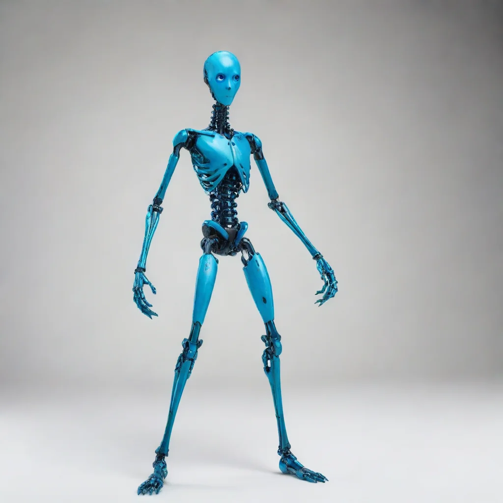 aitrending this male stickman has a unique appearance with a blue coloration and teal eyes. equipped with carbon steel hands and cybernetic legs. good looking fantastic 1