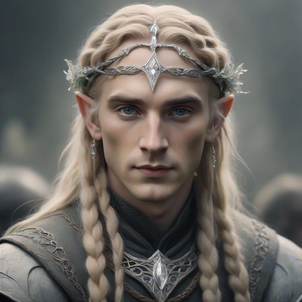 trending tolkien king amdir with blond hair and braids wearing silver vines encrusted with diamonds forming a silver elvish circlet with large center diamond  good looking fantastic 1