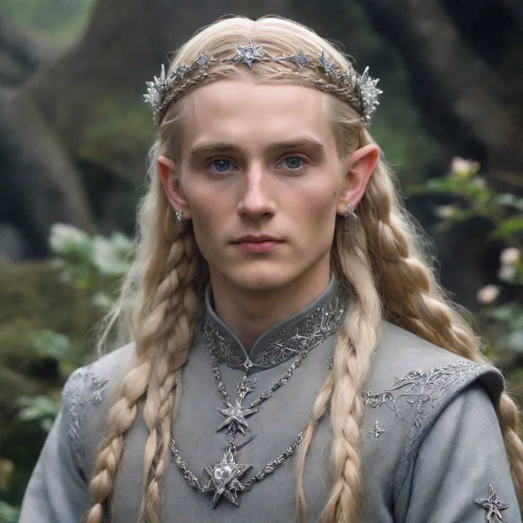 aitrending tolkien king amroth with blond hair and braids wearing silver star flowers encrusted with diamonds to form a silver elvish circlet with large center diamond good looking fantastic 1