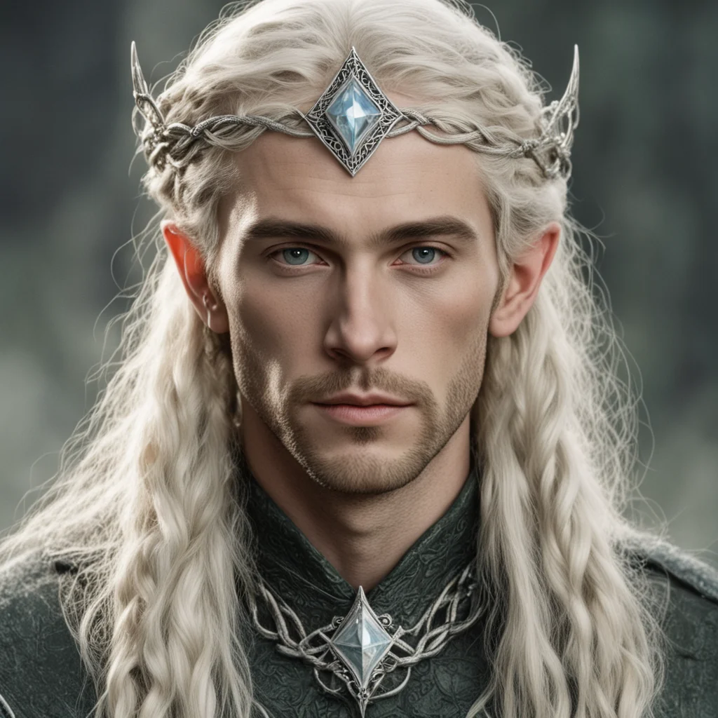 aitrending tolkien king oropher with blond hair and braids wearing small silver serpentine elvish circlet with large center diamond  good looking fantastic 1