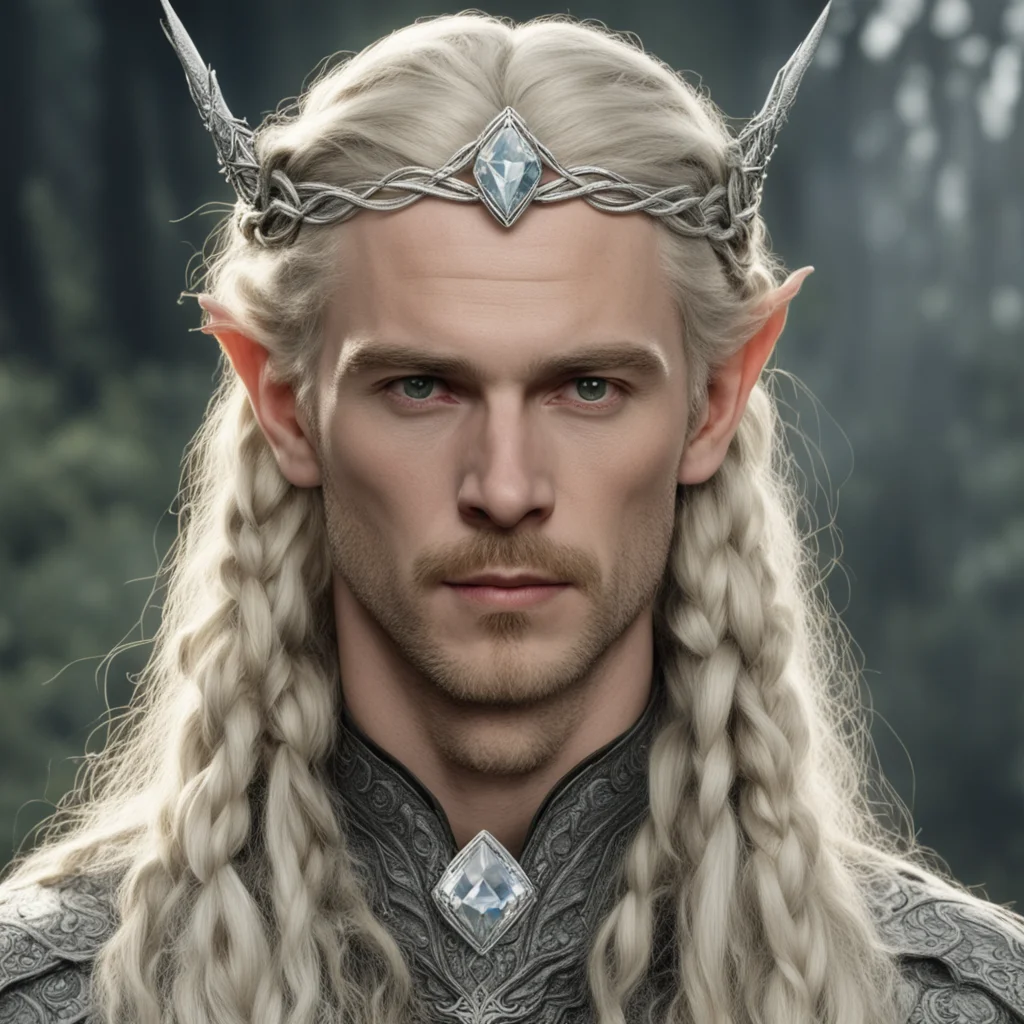 aitrending tolkien king oropher with blond hair and braids wearing small silver serpentine elvish circlet with large center diamond good looking fantastic 1