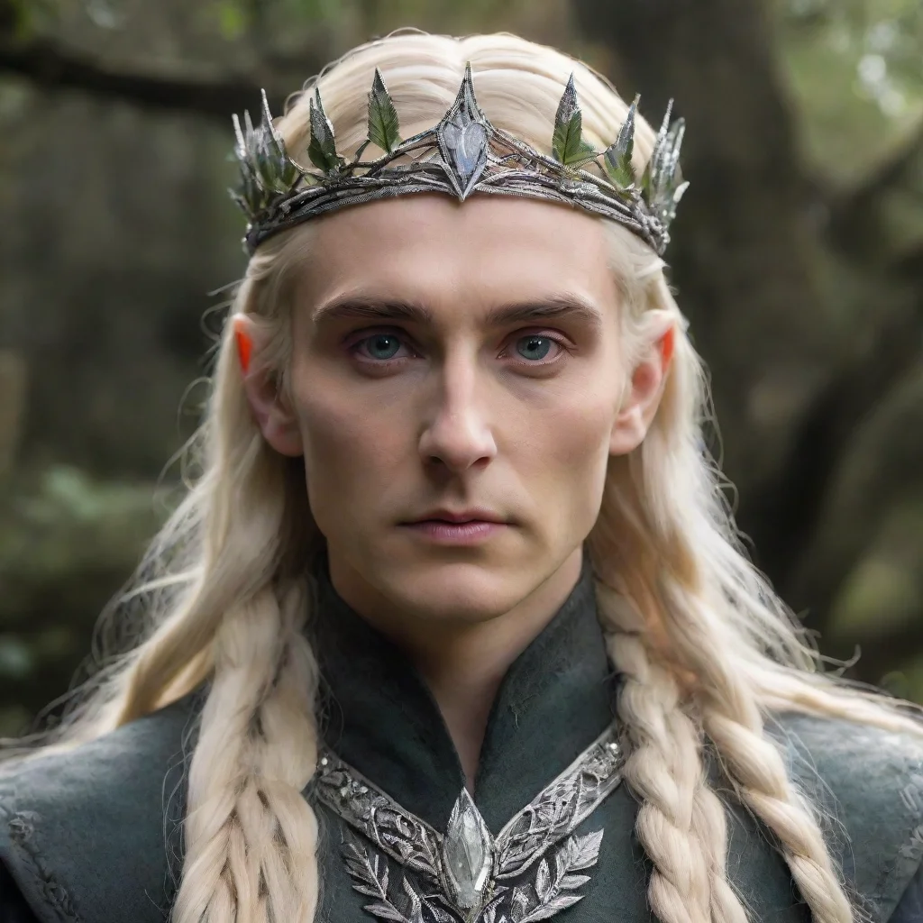 aitrending tolkien king thranduil with blond hair and braids wearing silver oak leaf serpentine circlet encrusted with diamonds with large center diamond good looking fantastic 1