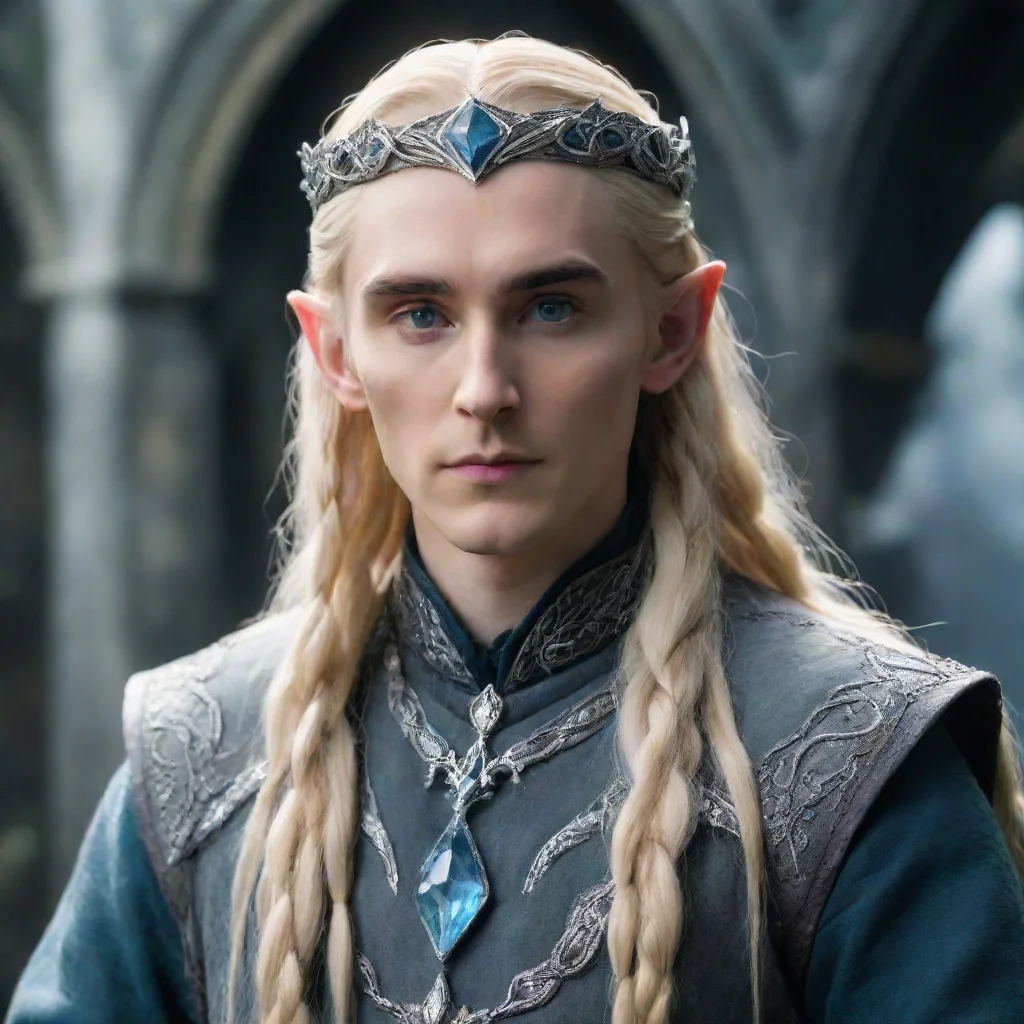 aitrending tolkien king thranduil with blond hair and braids wearing silver twisted serpentine elvish circlet encrusted with diamonds with large center bluish diamond good looking fantastic 1