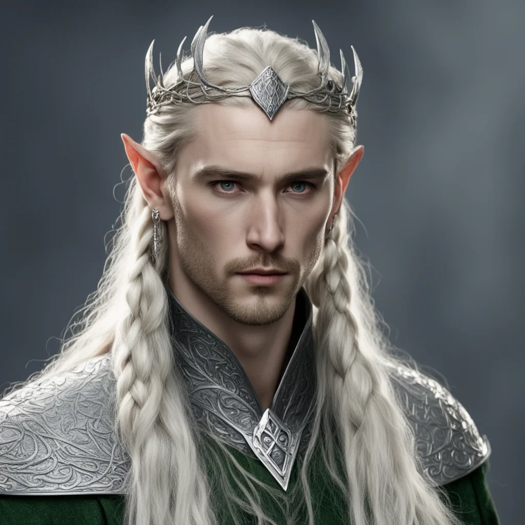 aitrending tolkien king thranduil with blond hair and braids wearing small silver serpentine elvish circlet with large center diamond  good looking fantastic 1