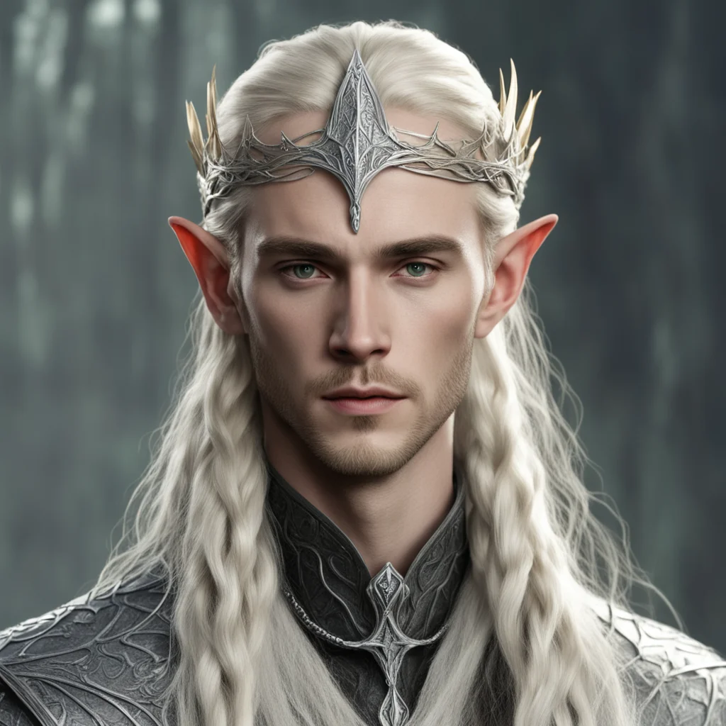 aitrending tolkien king thranduil with blond hair and braids wearing small silver serpentine elvish circlet with large center diamond good looking fantastic 1