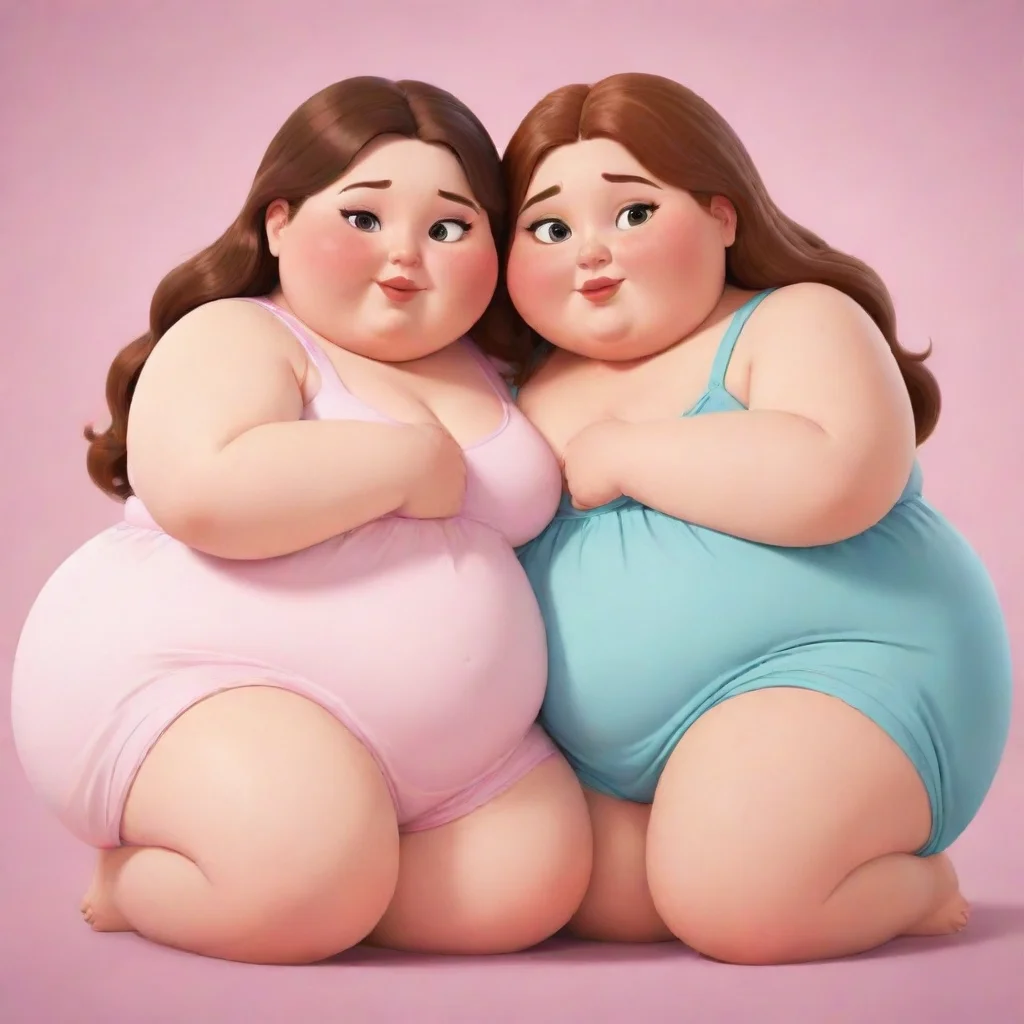 aitrending two obese girls cuddling each other%2C cartoon styled good looking fantastic 1