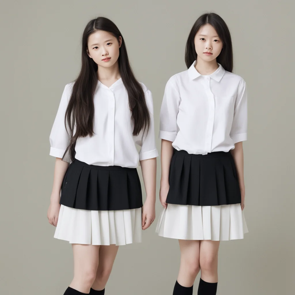 aitrending two women%2C one wearing a white shirt and black skirt%2C the other wearing a school uniform. good looking fantastic 1