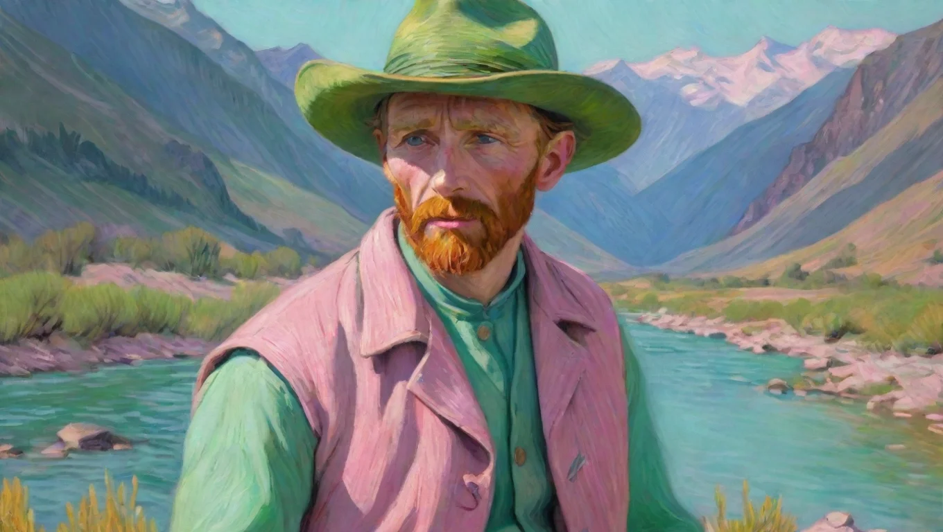 trending van gogh pink green colour pastel artistic western man  valley environment river mountain hd character good looking fantastic 1 widescreen