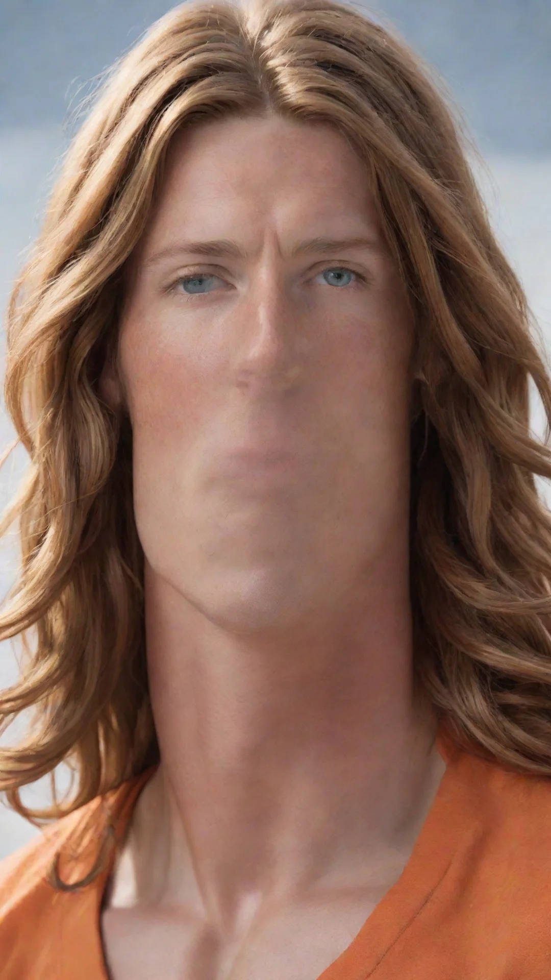 aitrending very realistic trevor lawrence%2C very long light reddish brown hair%2C grey eyes%2C wearing orange tibetan clothing%2C large muscles and neck freckles good looking fantastic 1 tall