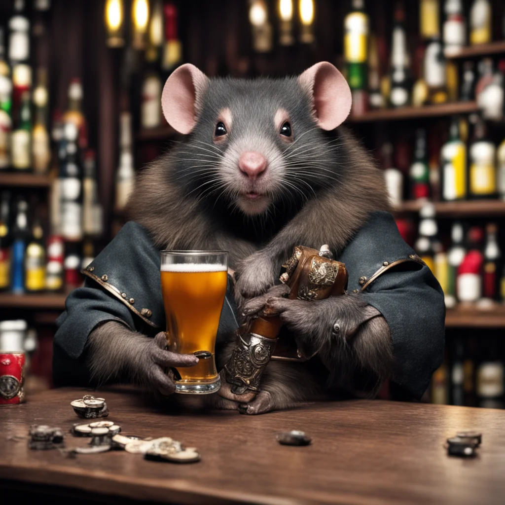 aitrending warhammer scaven rat behind the bar table holding a  beer and 2 of clubs leaning to the camera over the table  good looking fantastic 1