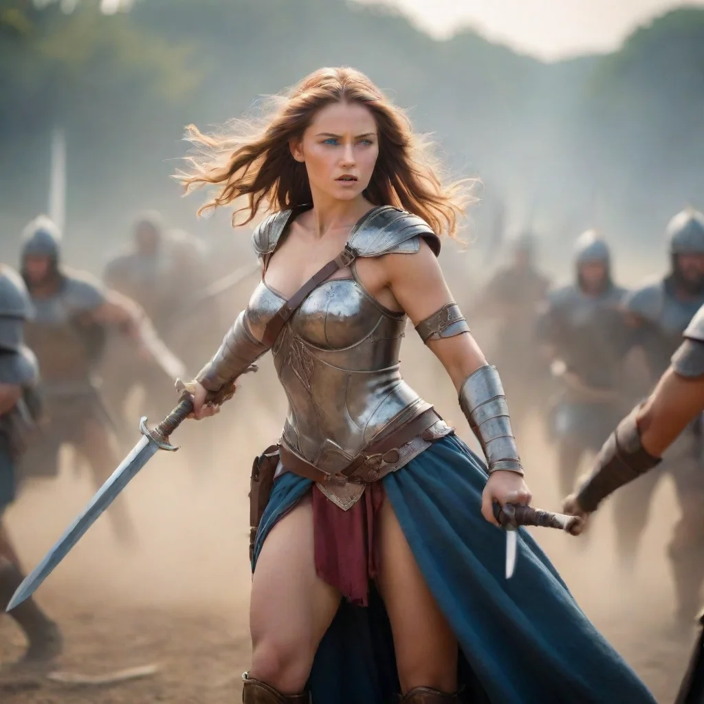 aitrending warrior princess in full plate draws her sword. on the background%2C cavalry prepares to attack. good looking fantastic 1
