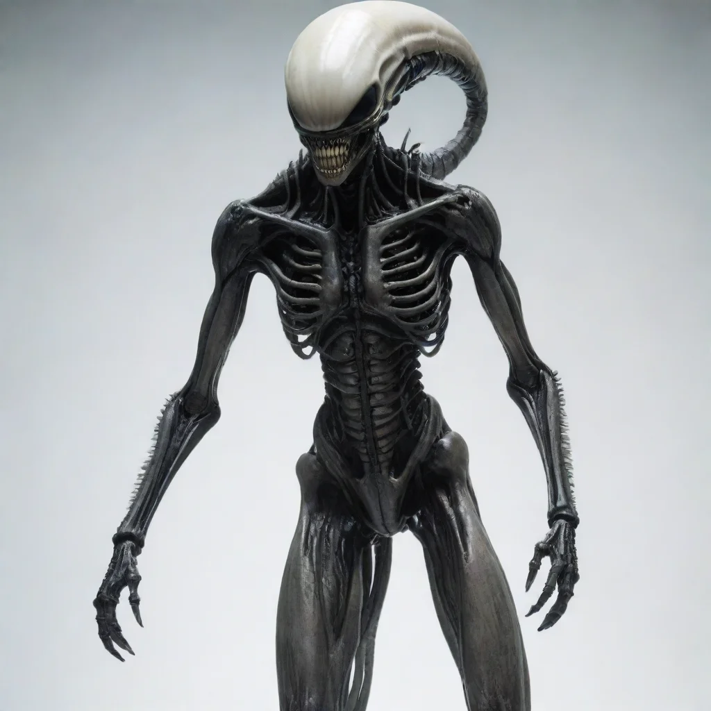 trending white white skin xenomorph giger creature  standing frontal  image no tail white background  good looking fantastic 1