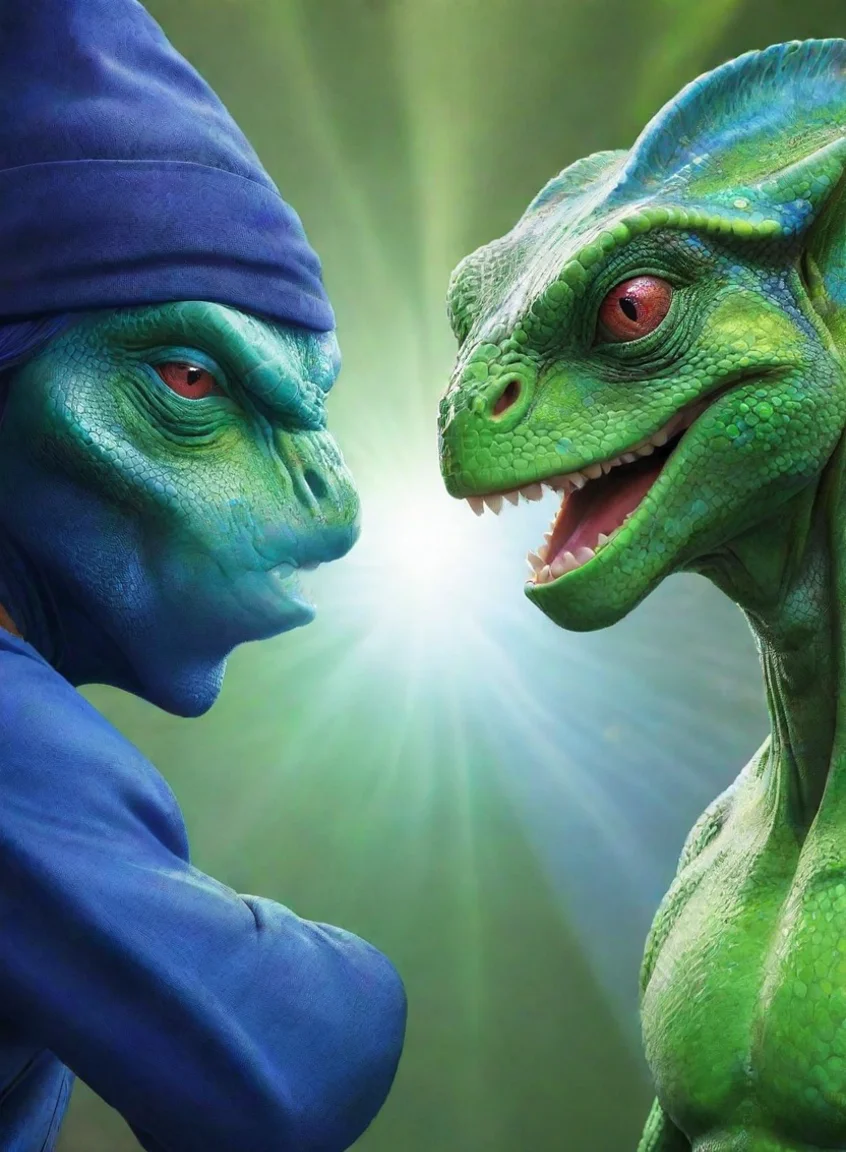 aitrending wizard man blue hat vs green lizard fight game head to head vs poster hd anime epic detailed good looking fantastic 1 portrait43