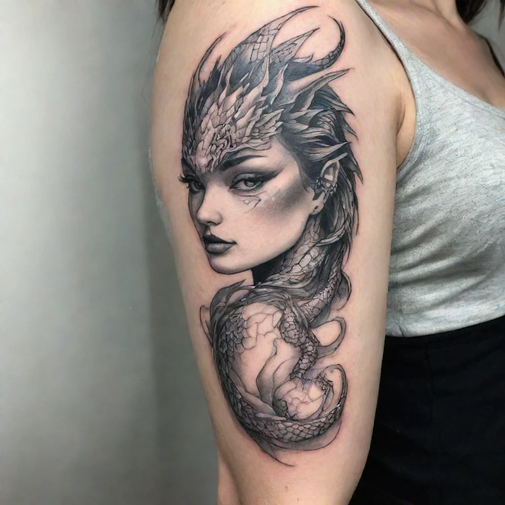 aitrending woman dragon fine line black and white tattoo good looking fantastic 1