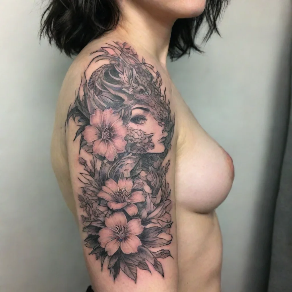 aitrending woman dragon flowers fine line tattoo good looking fantastic 1