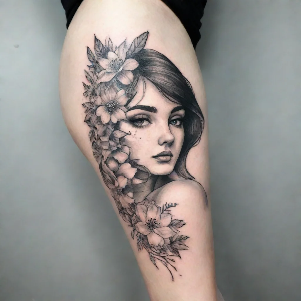 aitrending woman in flowers fine line black and white tattoo good looking fantastic 1
