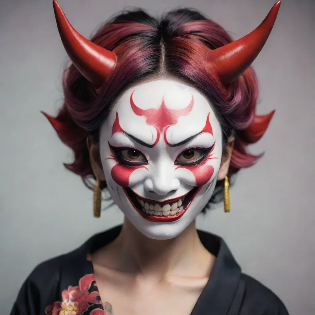 aitrending women with hannya mask colored exposing her face%2C anime style.  good looking fantastic 1