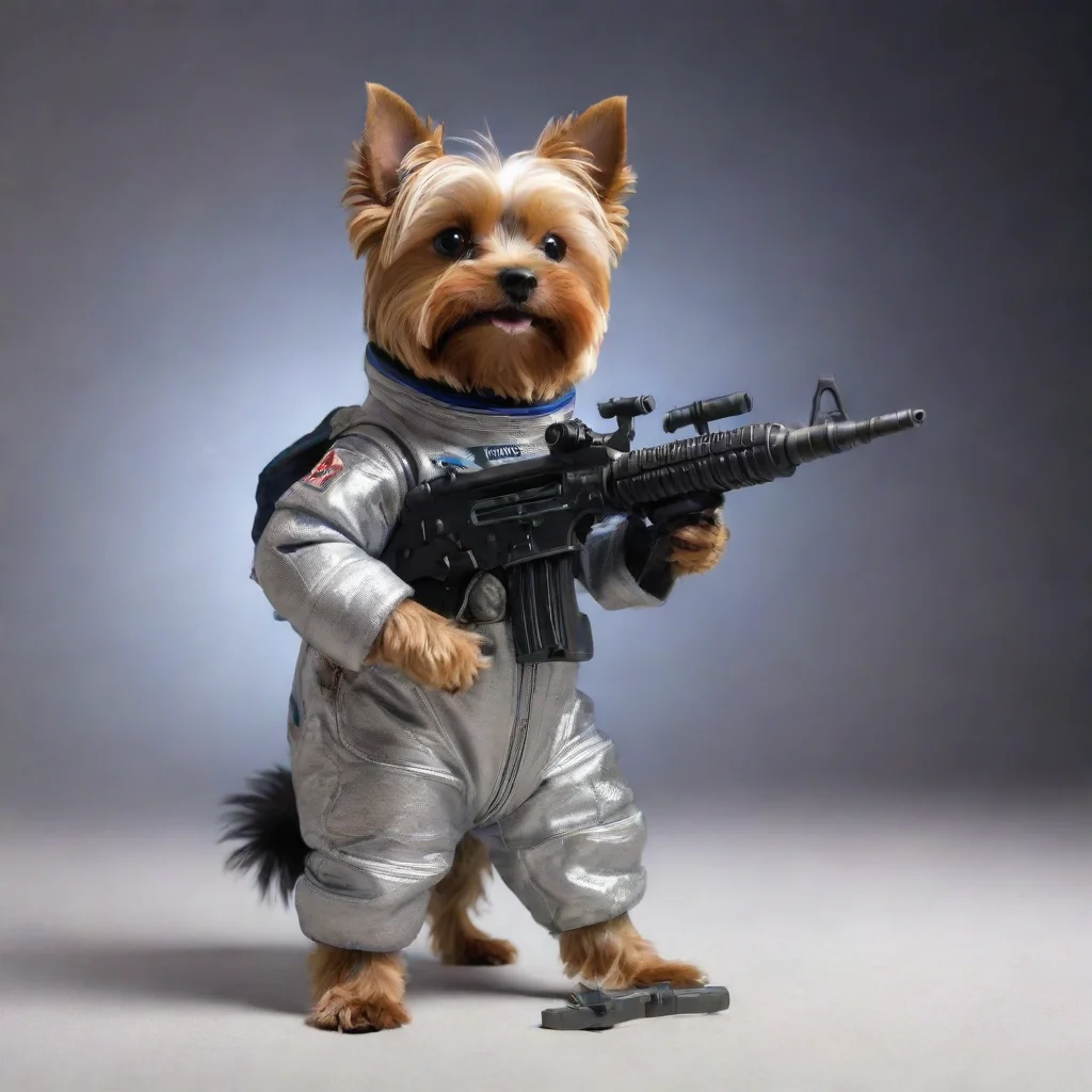 aitrending yorkshire terrier in a space suit firing a machine gun good looking fantastic 1
