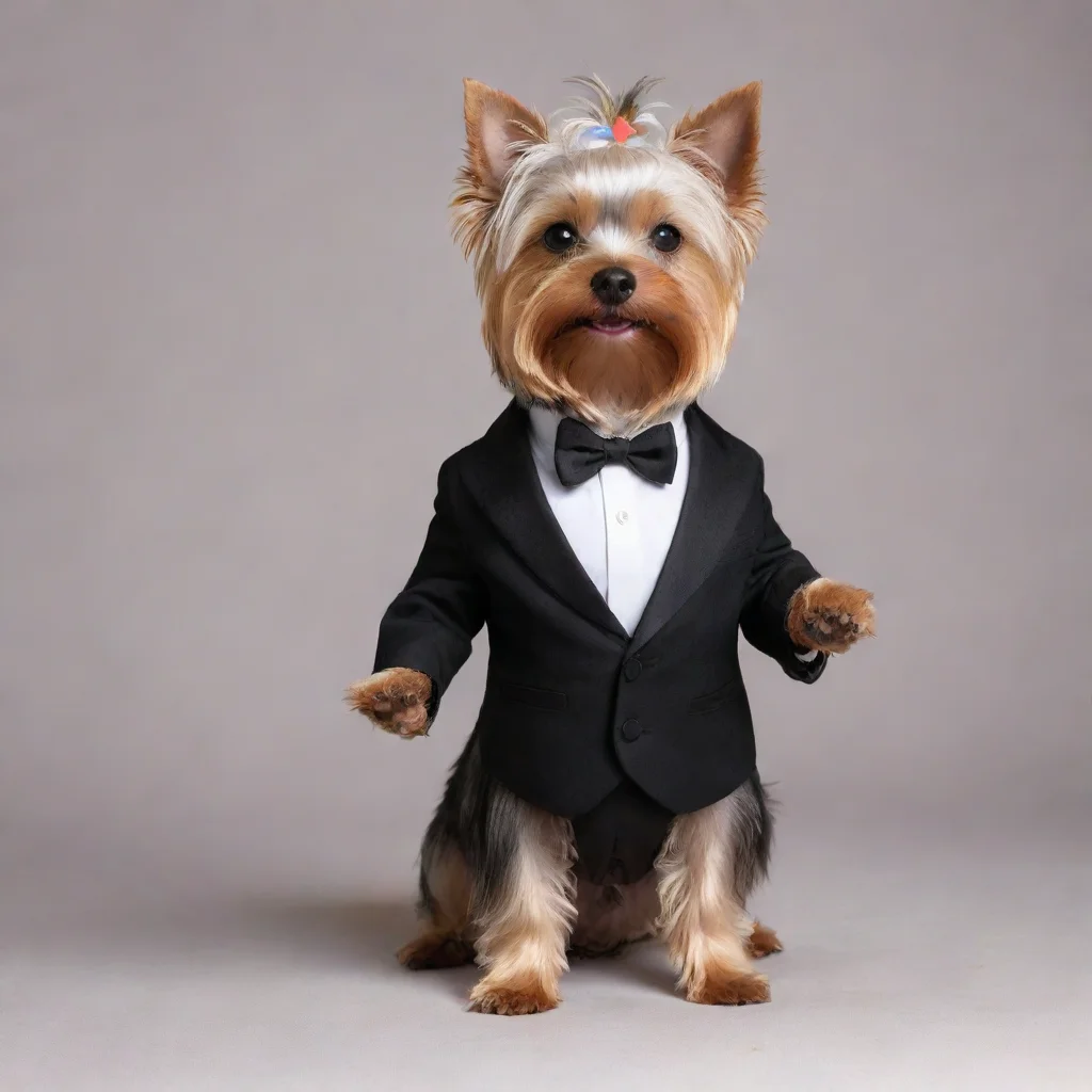 trending yorkshire terrier standing on a tuxedo and drinking a martini good looking fantastic 1