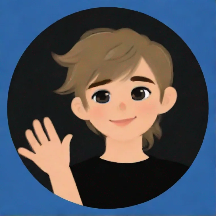 aitrending young adult waving%2C blue circle edges%2C grey background%2C dark blond hair%2C black shirt good looking fantastic 1