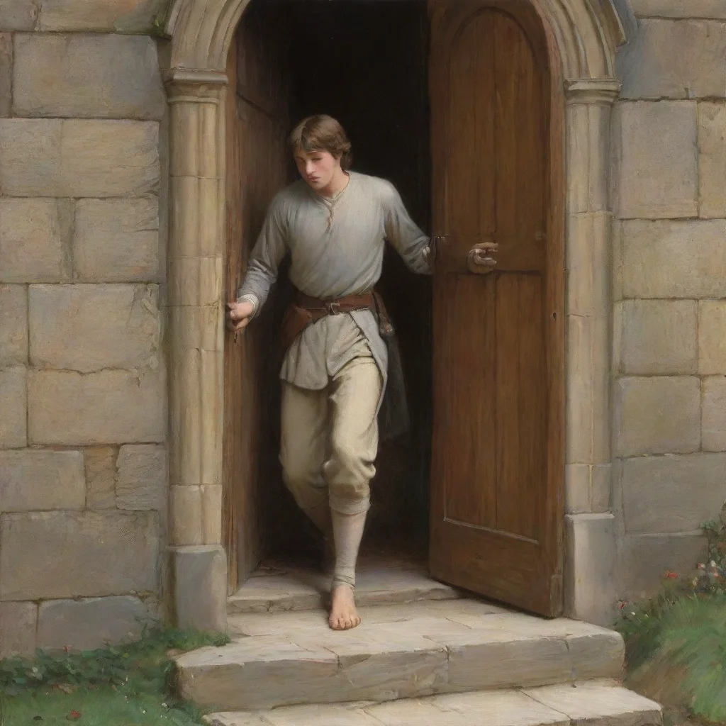 aitrending young man sneaking out of a castle door by edmund blair leighton no other people ml good looking fantastic 1
