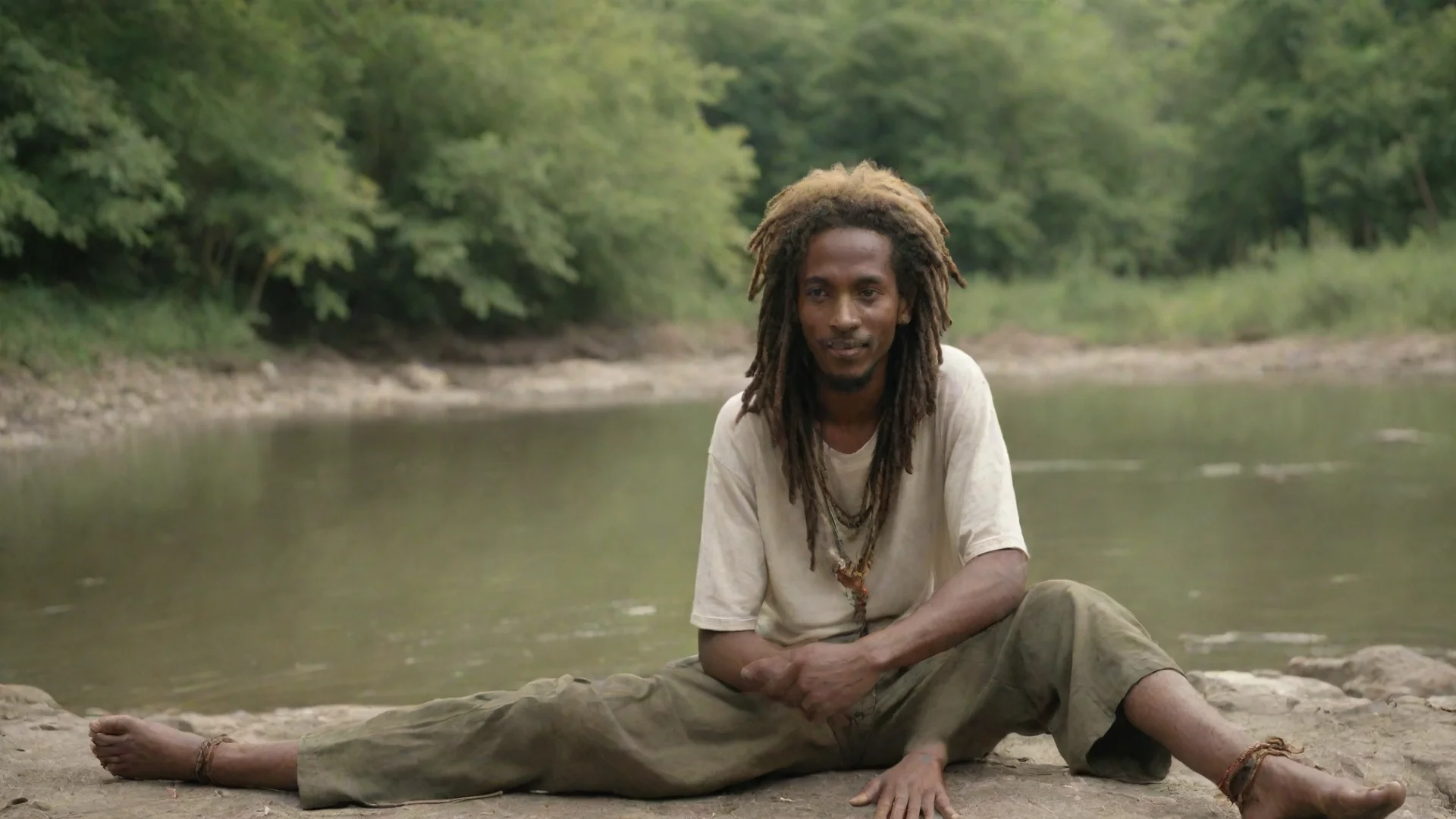trending young rastaman sitting by the river good looking fantastic 1 wide