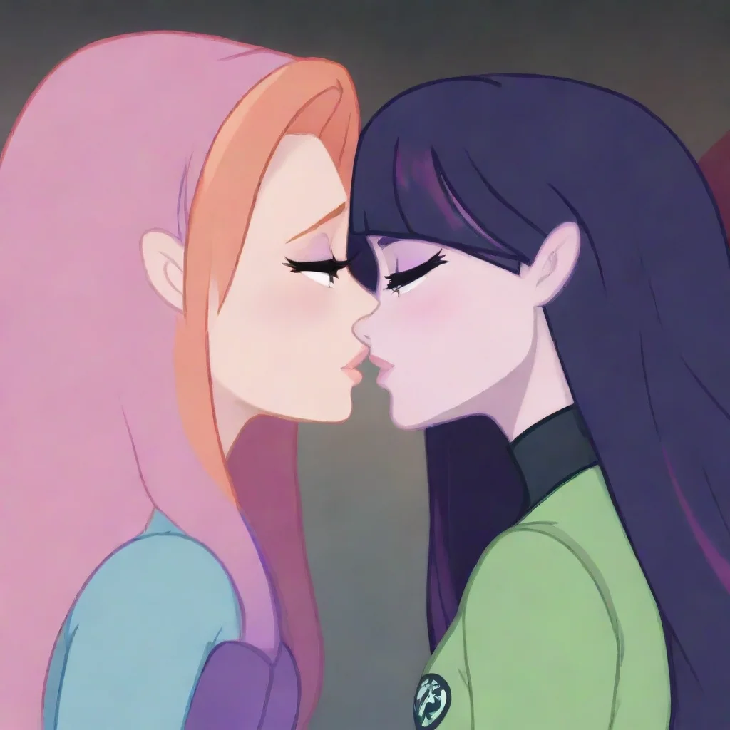 aitwilight sparkle and kim possible tenderly kissing one another