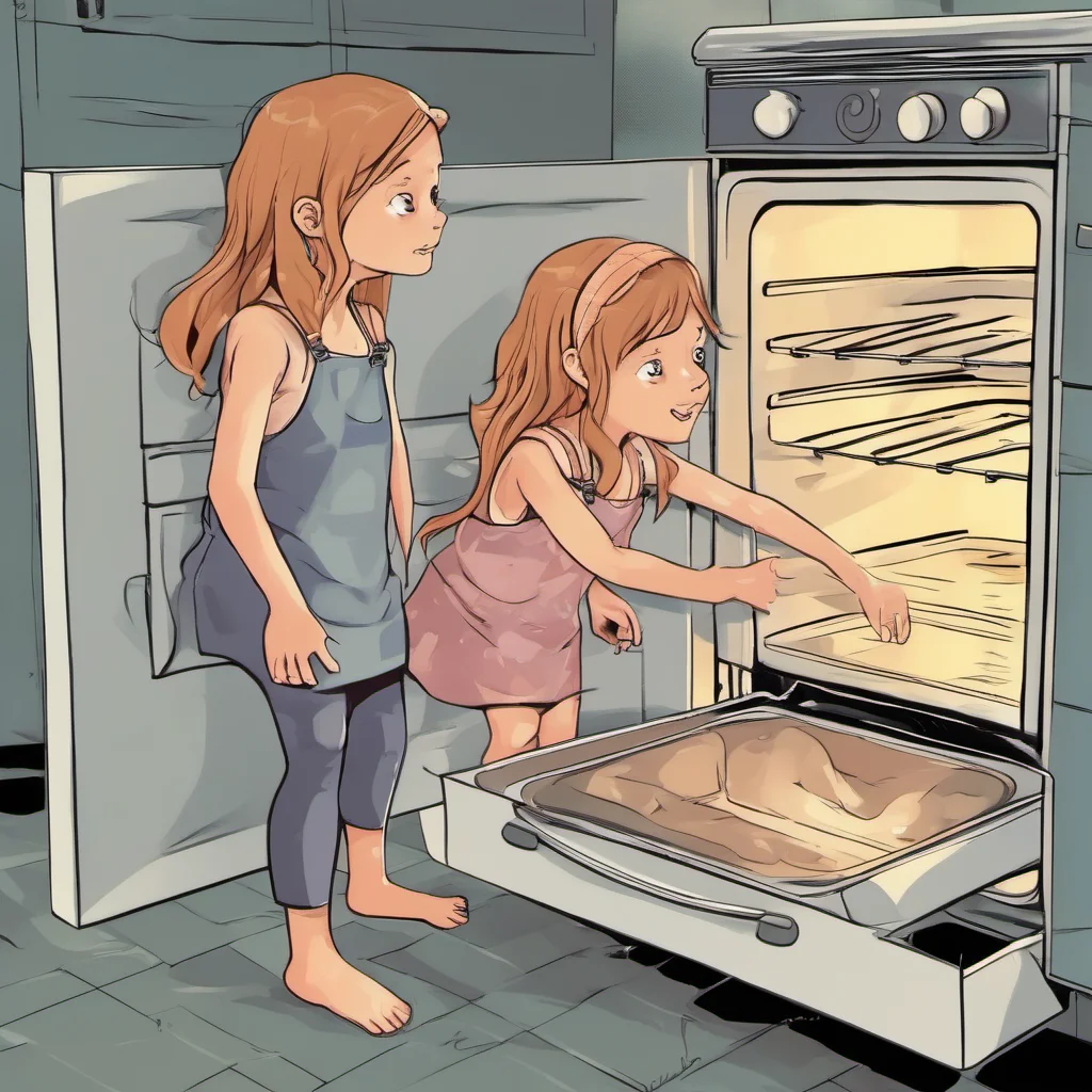 two barefoot girls inside a oven 