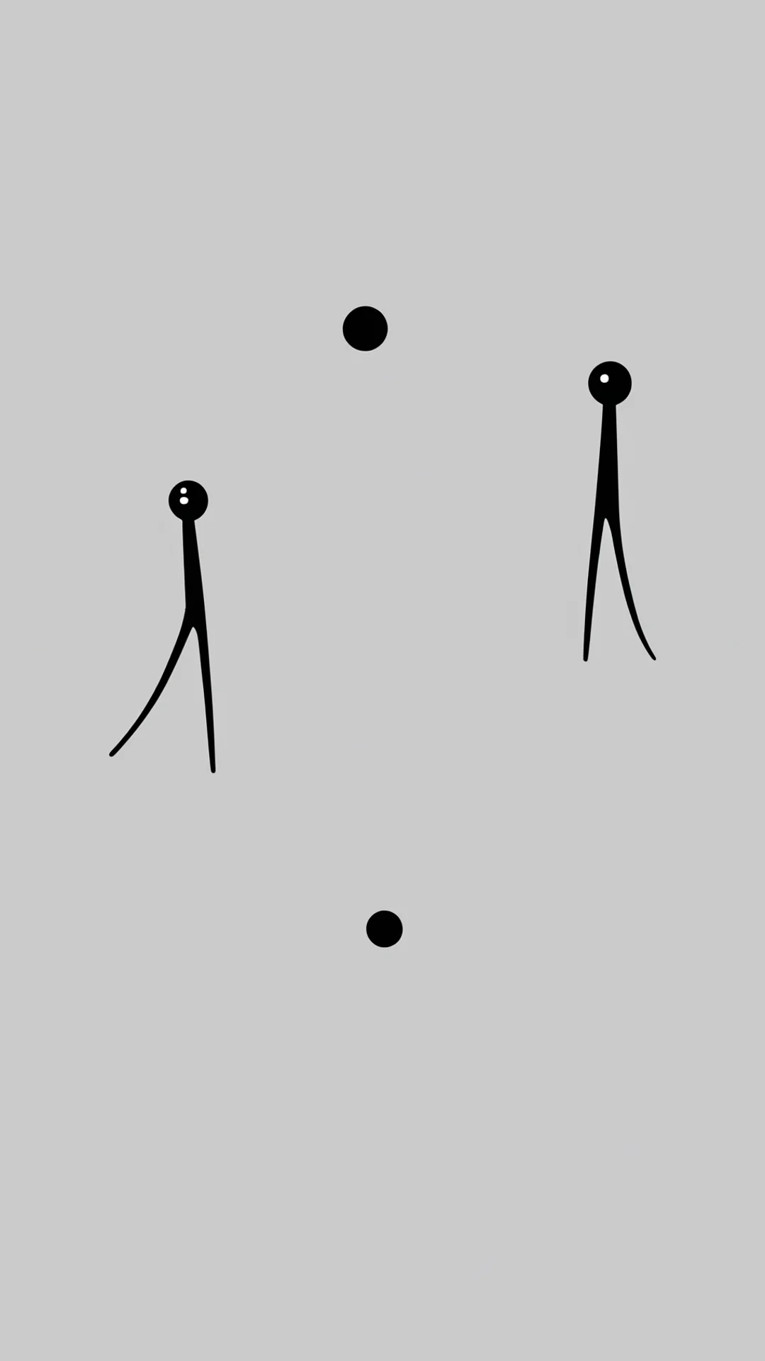 two black stickman looking at each other on two black dots which is for them. one of each  tall