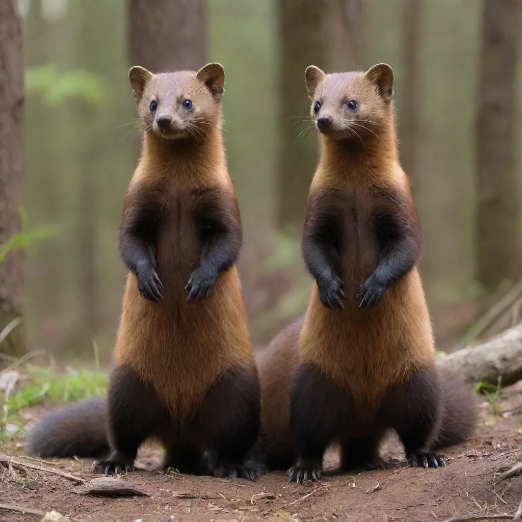 aitwo giant pine martens standing together