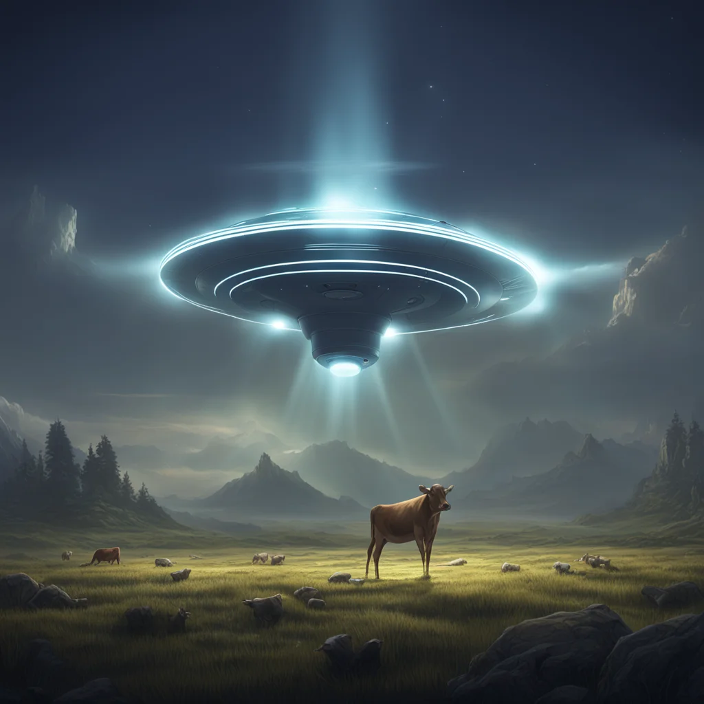 ufo light beam abduct cow detailed dramatic lighting arstation concept art