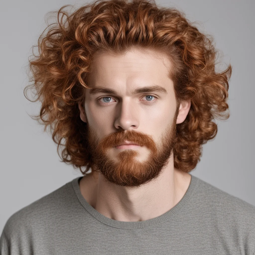 aium jovem de 25 anos%2C com cabelos ruivos e longos%2C barba ruiva e curta