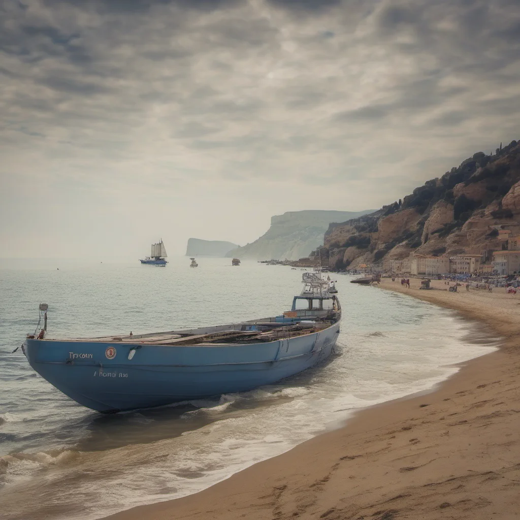 un barco troyano llegando a las playas de italia 
