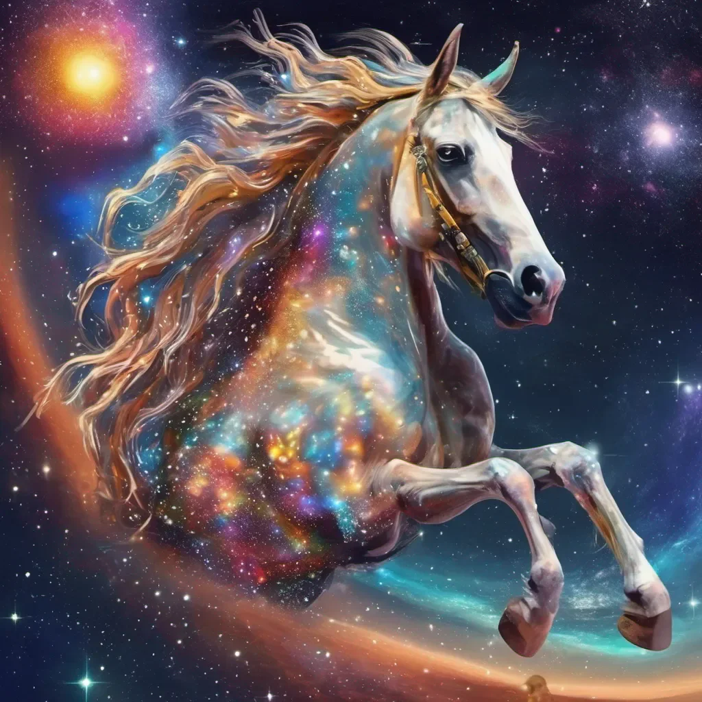 aiun caballo  fotando  en  el espacio  con  destellos bbrillantes confident engaging wow artstation art 3