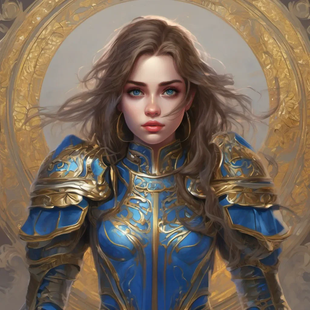 una chica de pelo corto y medio rizo ojos azules y  y espejuelos de armadura redonda y dorada fantasy art amazing awesome portrait 2