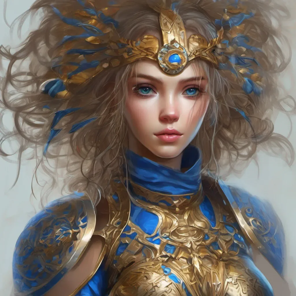una chica de pelo corto y medio rizo ojos azules y  y espejuelos de armadura redonda y dorada fantasy art confident engaging wow artstation art 3