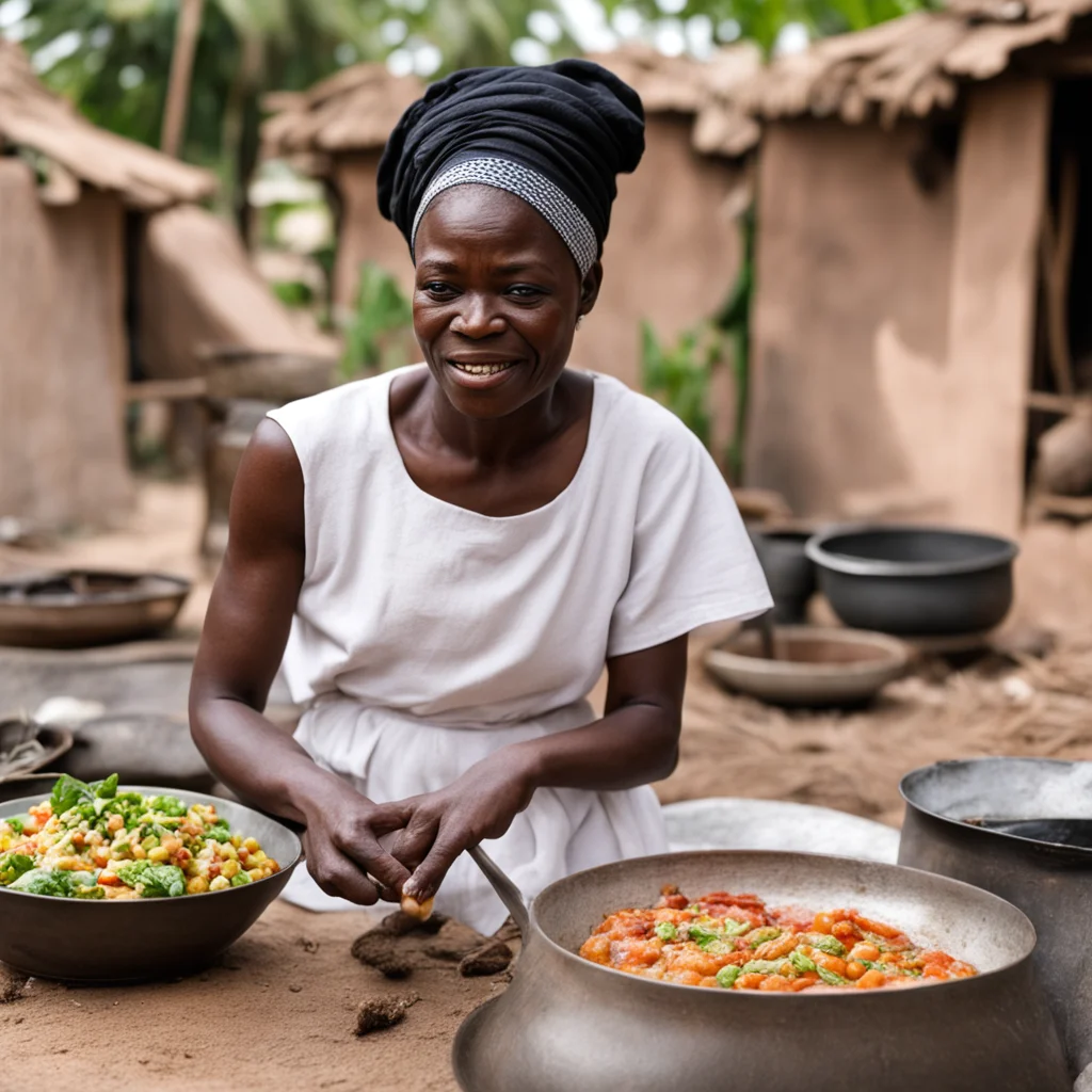 une femme noire faisant la cuisine dans un village africain 