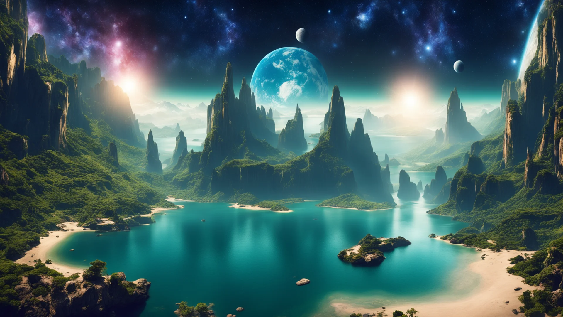 aiunknown very beautiful planet in distant space%2C lakes%2C rivers%2C waterfalls%2C nature%2C beach%2C paradise%2C unearthly beauty good looking trending fantastic 1 wide