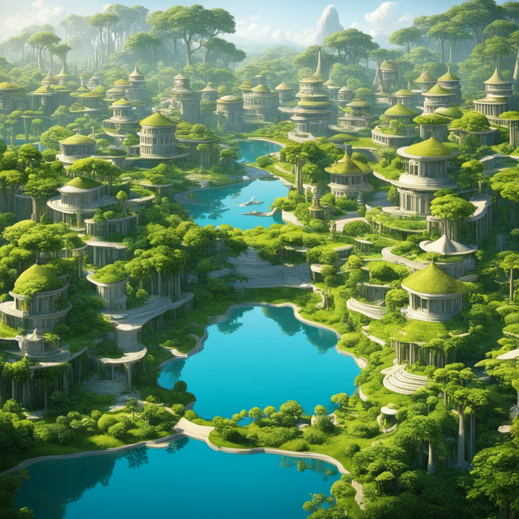 aiutopian city with houses surrounded by trees and vegetation and water bodies amazing awesome portrait 2