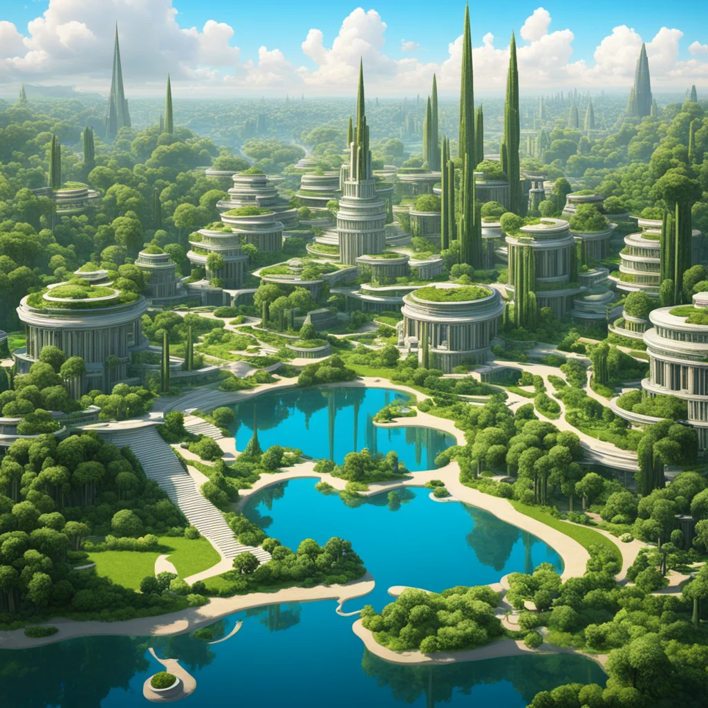 utopian city with houses surrounded by trees and vegetation and water bodies confident engaging wow artstation art 3