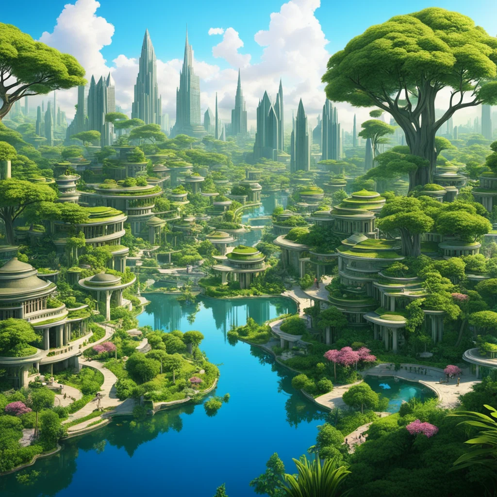 utopian city with houses surrounded by trees and vegetation and water bodies good looking trending fantastic 1