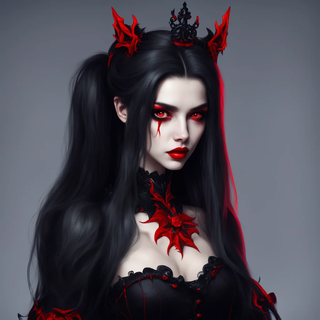 aivampire girl with long hair in a ponytail and black and red crown amazing awesome portrait 2