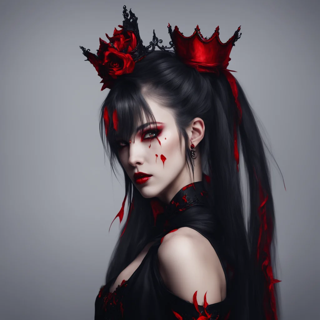 aivampire girl with long hair in a ponytail and black and red crown confident engaging wow artstation art 3