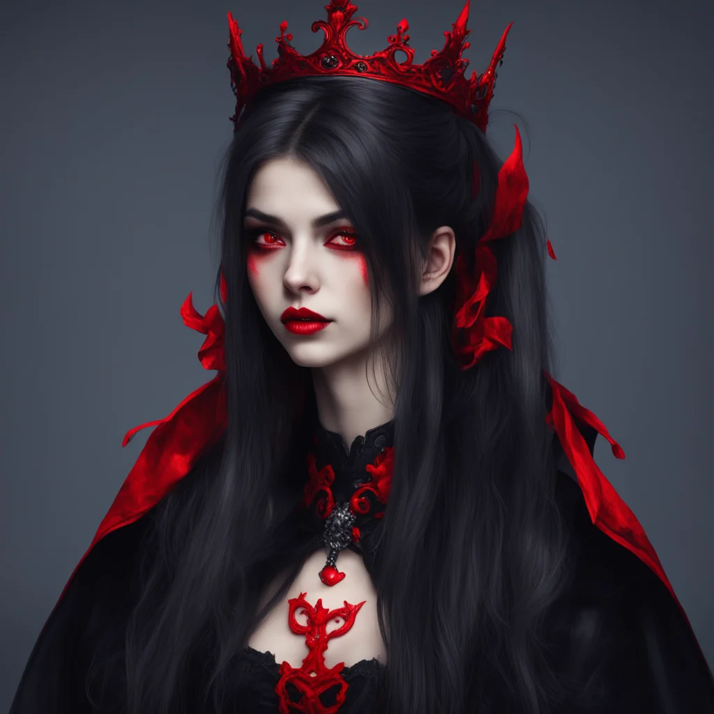vampire girl with long hair in a ponytail and black and red crown good looking trending fantastic 1