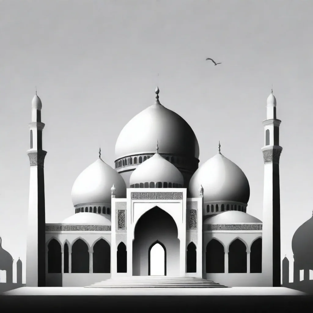 aivector illustration of mosque in black and white color.