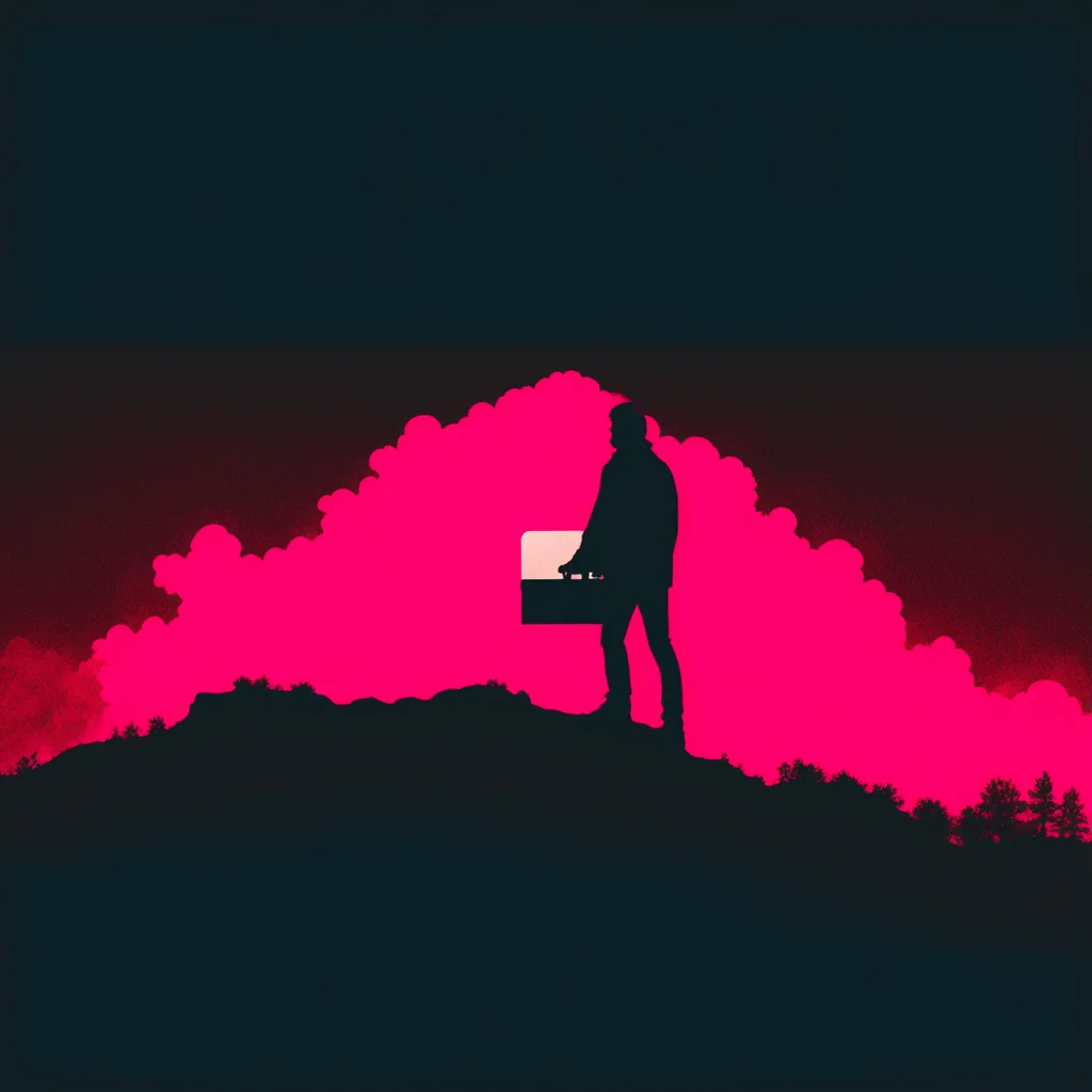 vhs style black silhouette of person on a hill red  confident engaging wow artstation art 3